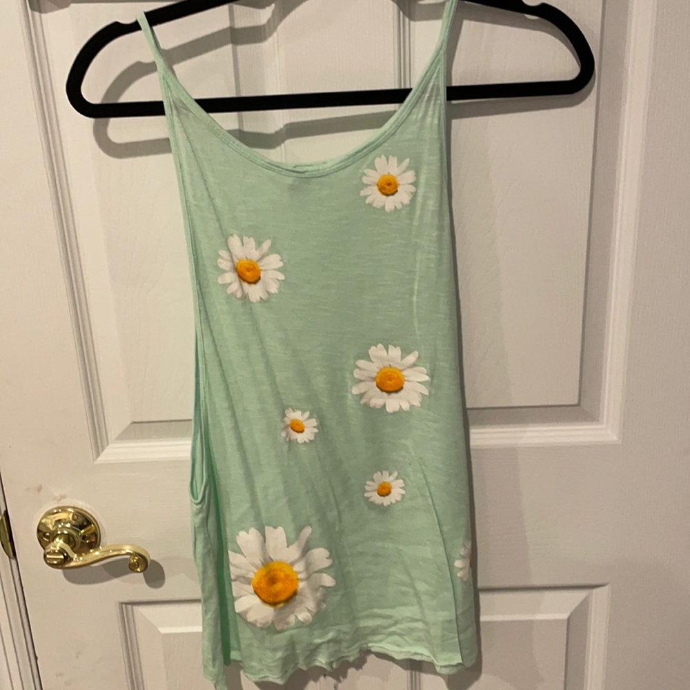 mint green tank top. Spaghetti straps